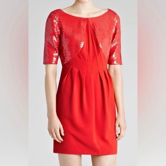 Reiss Dresses & Skirts - REISS • NWT Cara Mini Red Sequin Cocktail Party Dress Sz US 6 Boat Neck $495